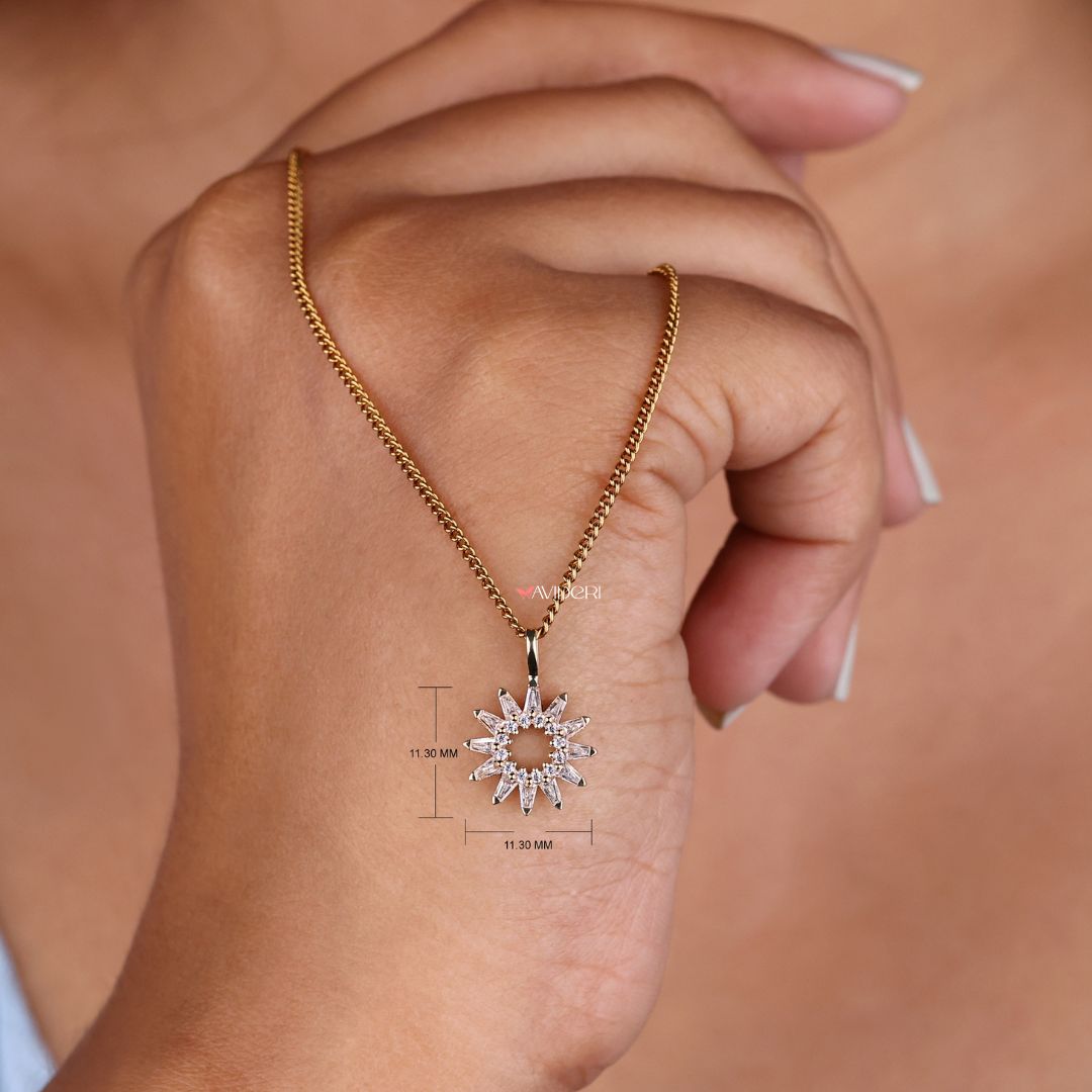 Colorless moissanite pendant offering a sparkling look.
