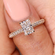 Handmade jewelry with radiant diamond engagement ring.