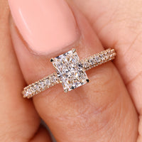 Radiant Diamond Engagement Ring With 3 Side Pave Setting