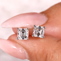 White Gold Asscher Cut Diamond Stud Earrings