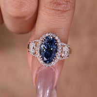 Dark Blue Oval Cut Engagement Ring for Proposal