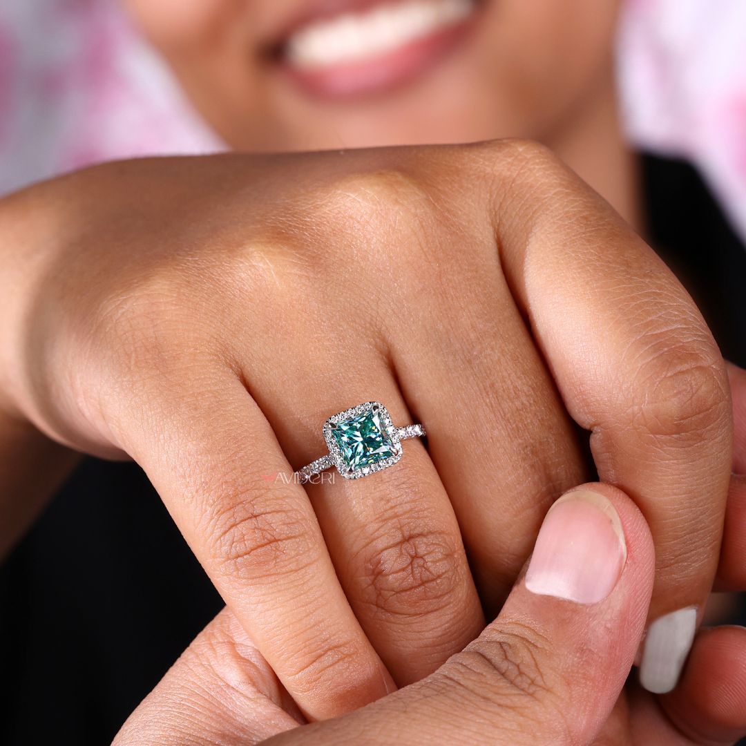 Round pave ring, halo ring, moissanite engagement ring
