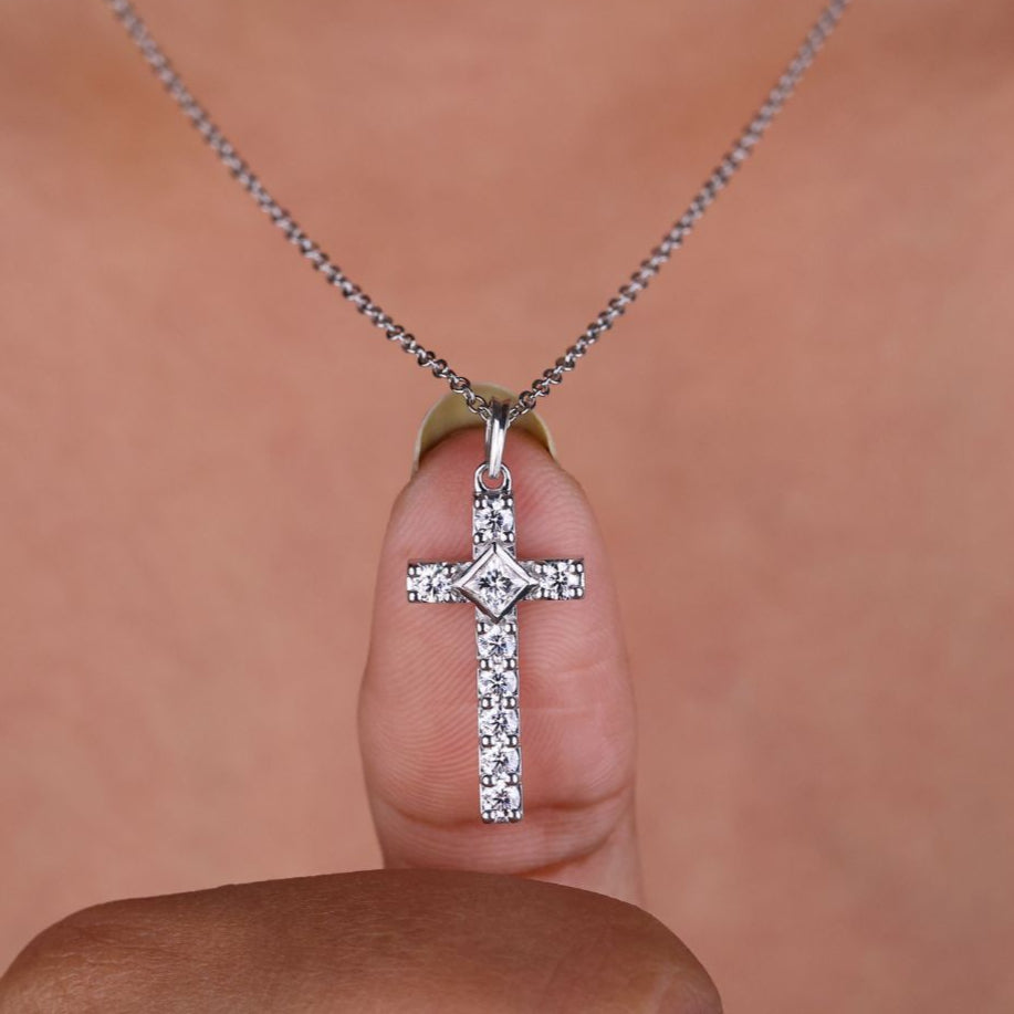 Princess cut diamond pendant with sharp, modern lines
