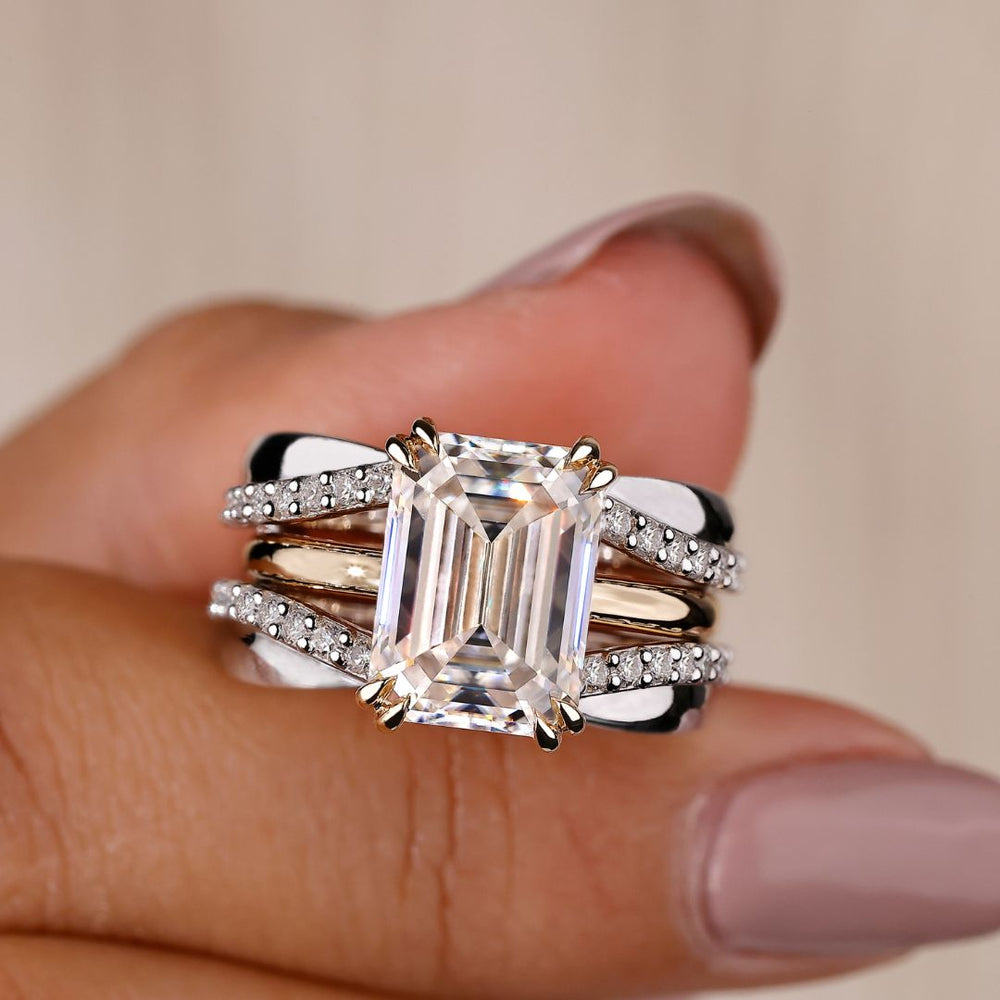 Emerald Cut Ring with Wedding Band for a seamless bridal set.