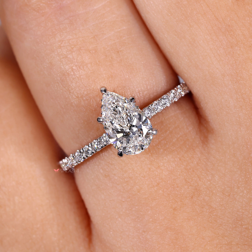 Claw Prong Pear Ring with a secure setting for the pear-shaped diamond.