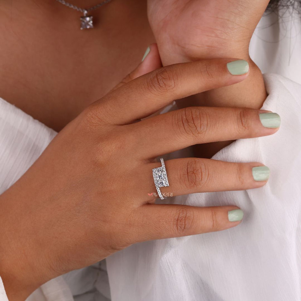 White gold engagement ring, moissanite engagement ring, avideri ring
