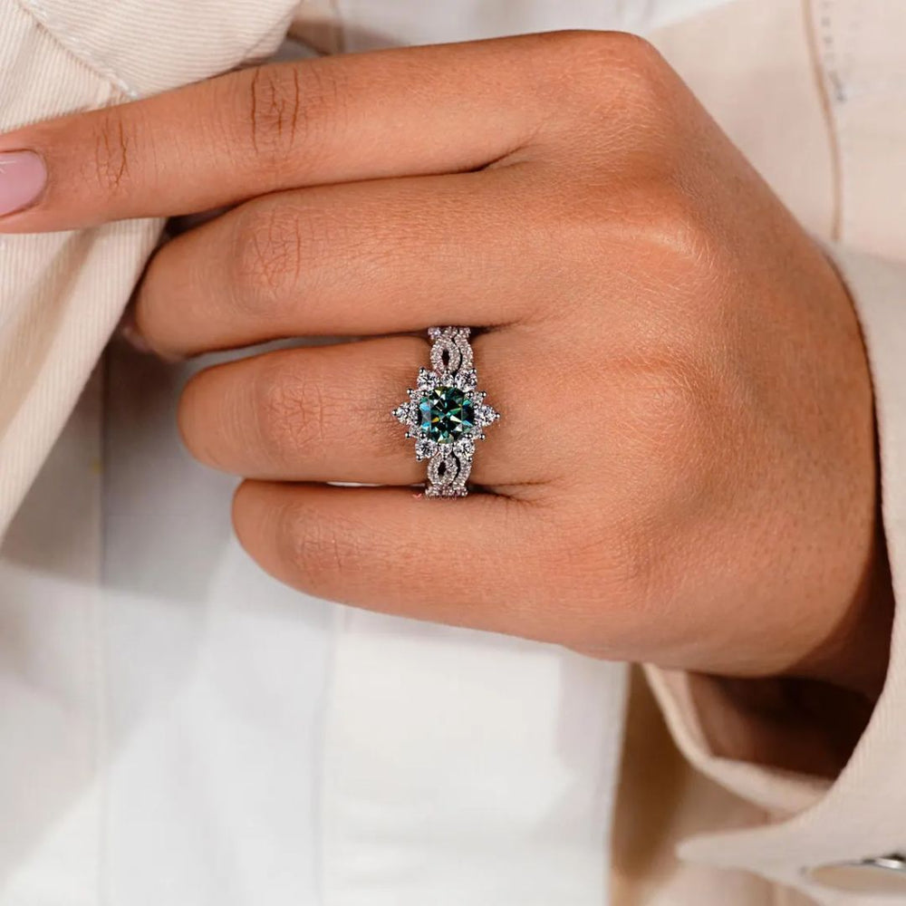 Moissanite eternity band sparkles all around with bright stones.
