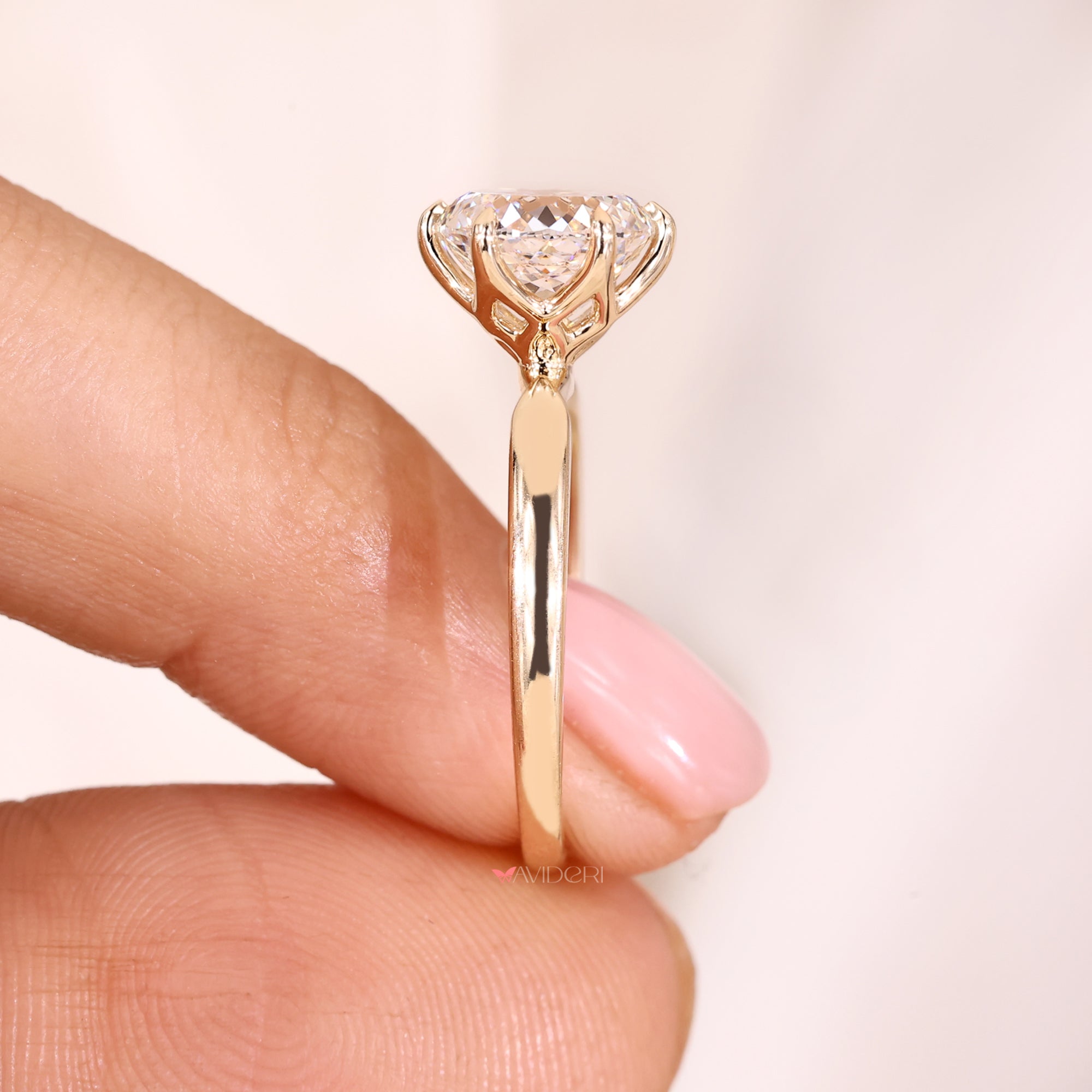 Pinched shank ring featuring a Portuguese cut diamond.
