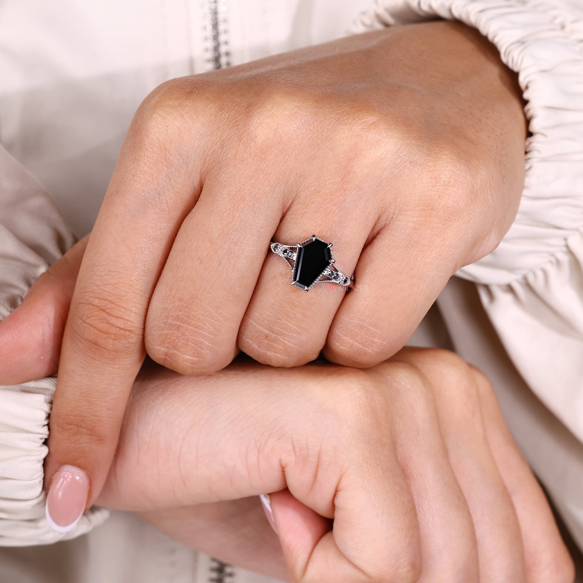 Vintage engagement ring in Milgrain setting ring.