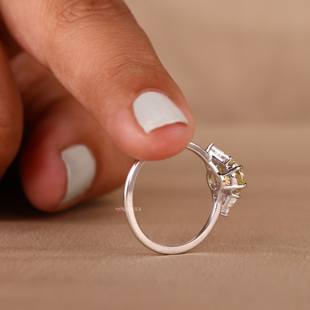White gold engagement ring, moissanite engagement ring, handmade ring

