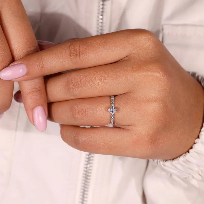 Pave wedding band with handmade jewelry.
