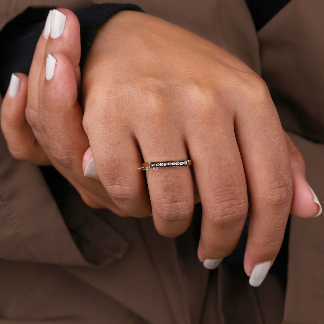 Moissanite wedding band shines brightly with eco-friendly sparkle and timeless beauty.
