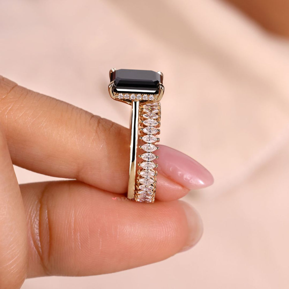 Cathedral Ring Moissanite bridal set emerald-cut diamond bridal ring set avideri bridal set.
