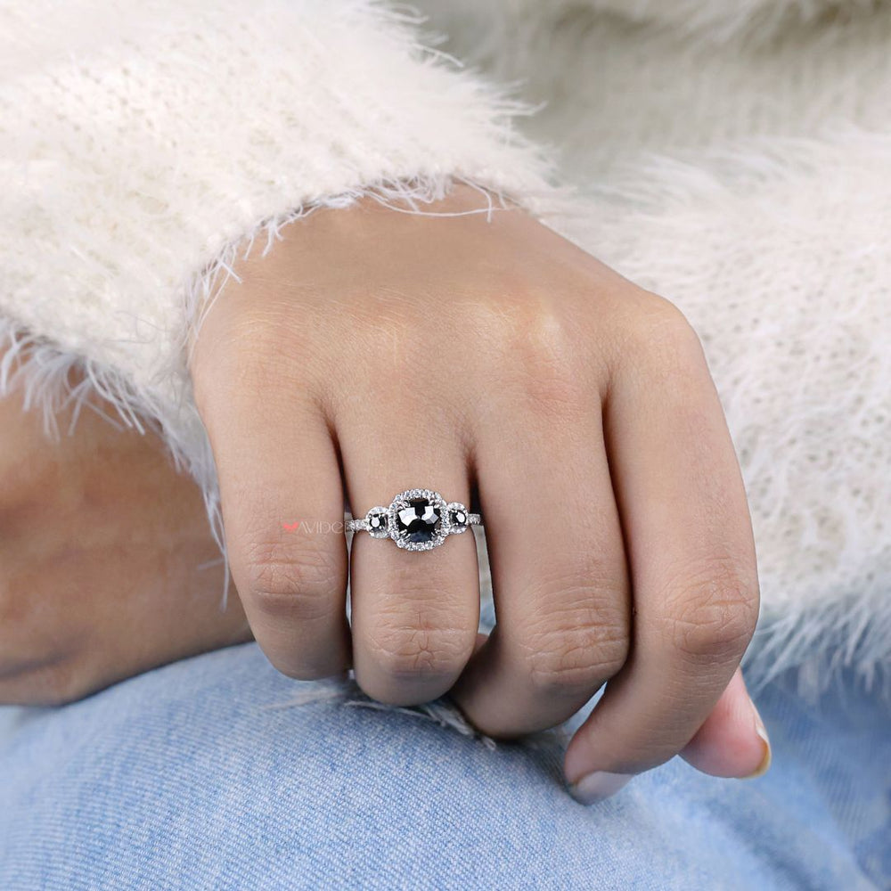 White gold engagement ring crafted with a timeless cushion cut diamond style.
