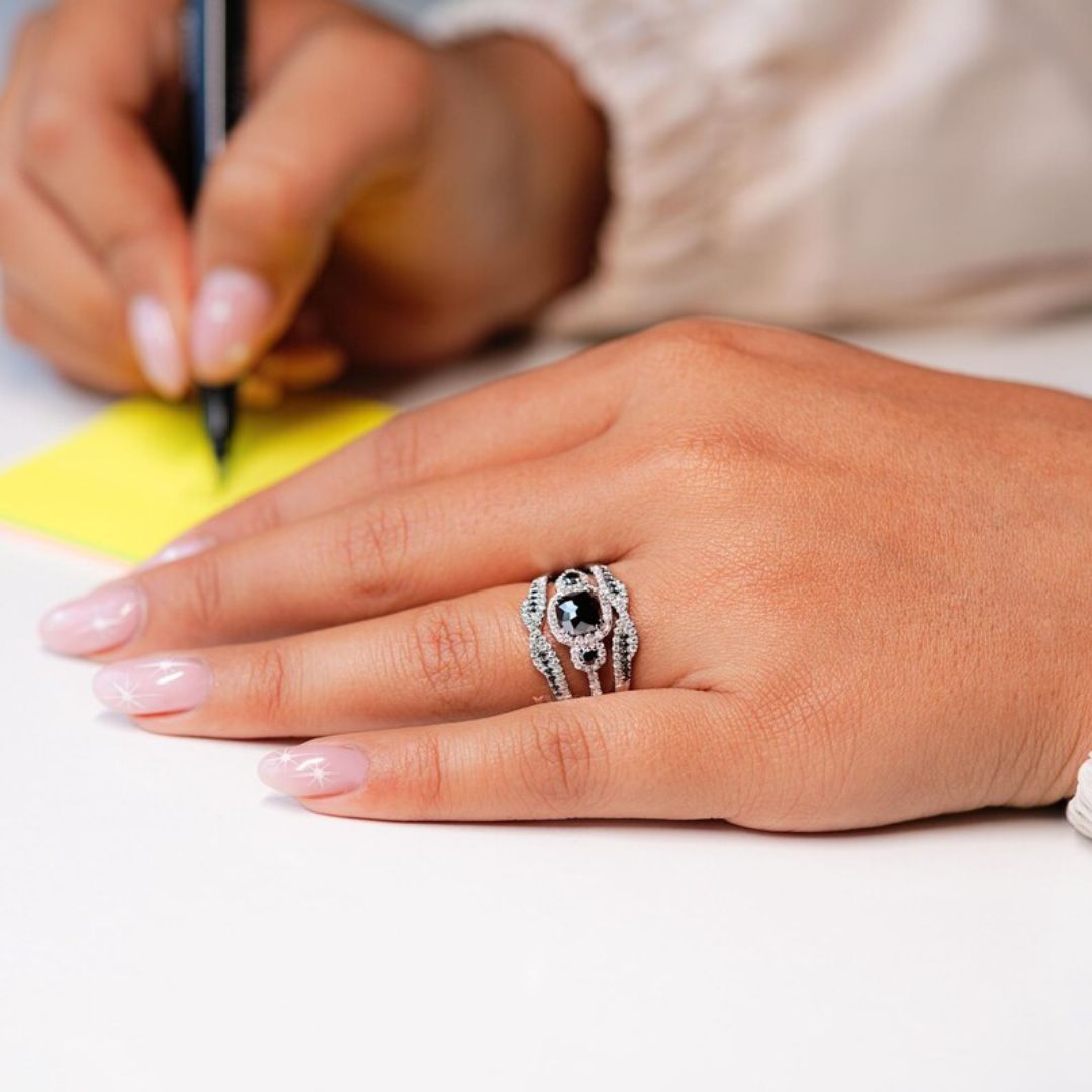 Elegant cushion rose cut moissanite ring with brilliant craftsmanship.