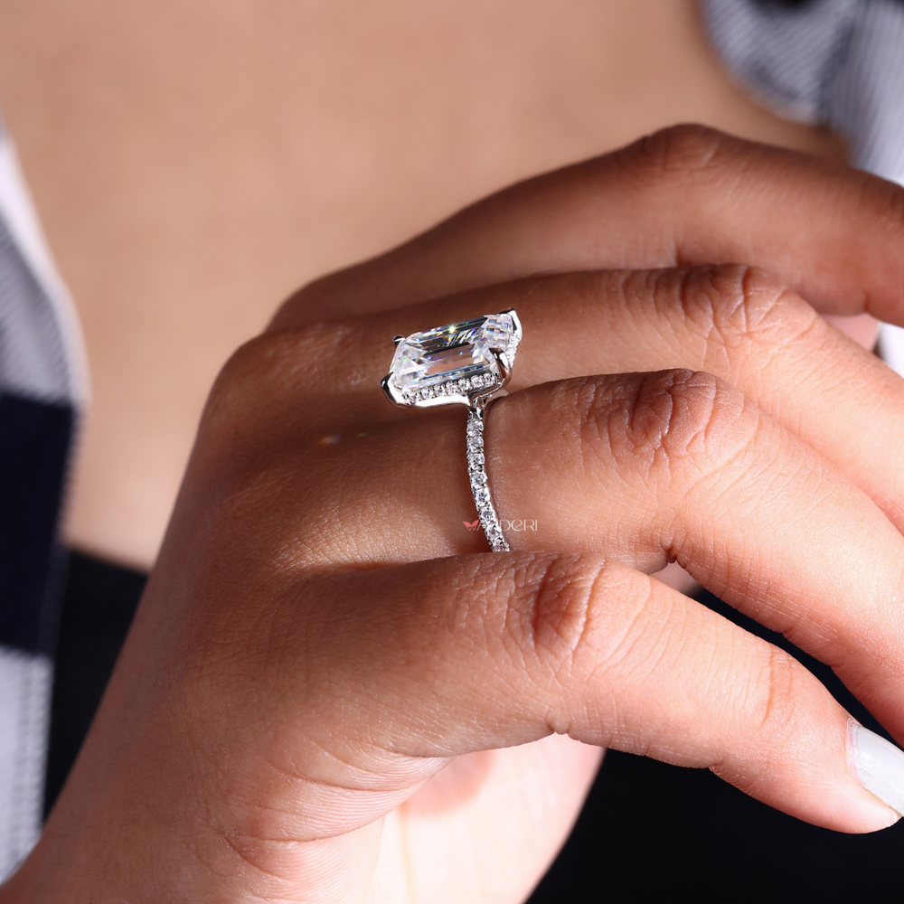 Emerald Cut Hidden Halo Moissanite Ring