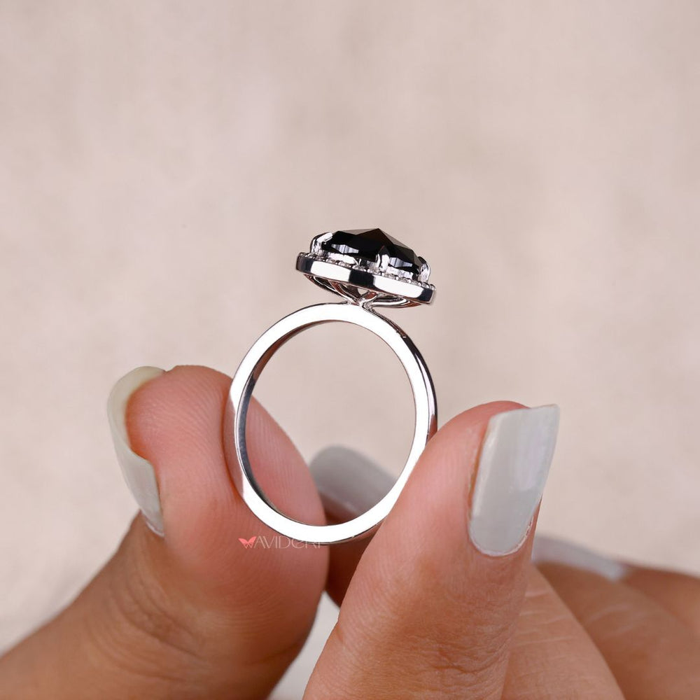 White Gold Engagement Ring with round rose cut moissanite stone.

