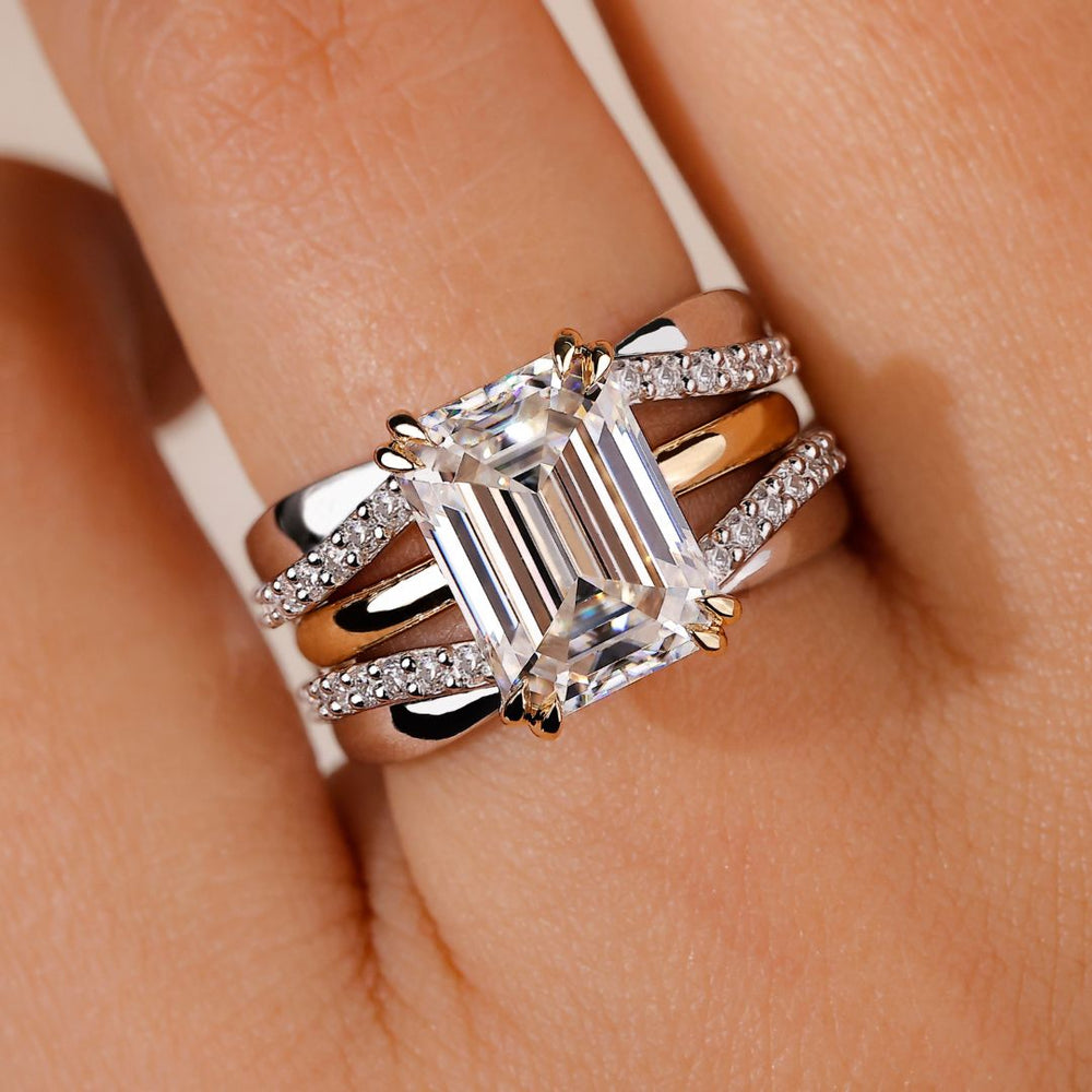 Emerald cut bridal set featuring timeless design and beauty.