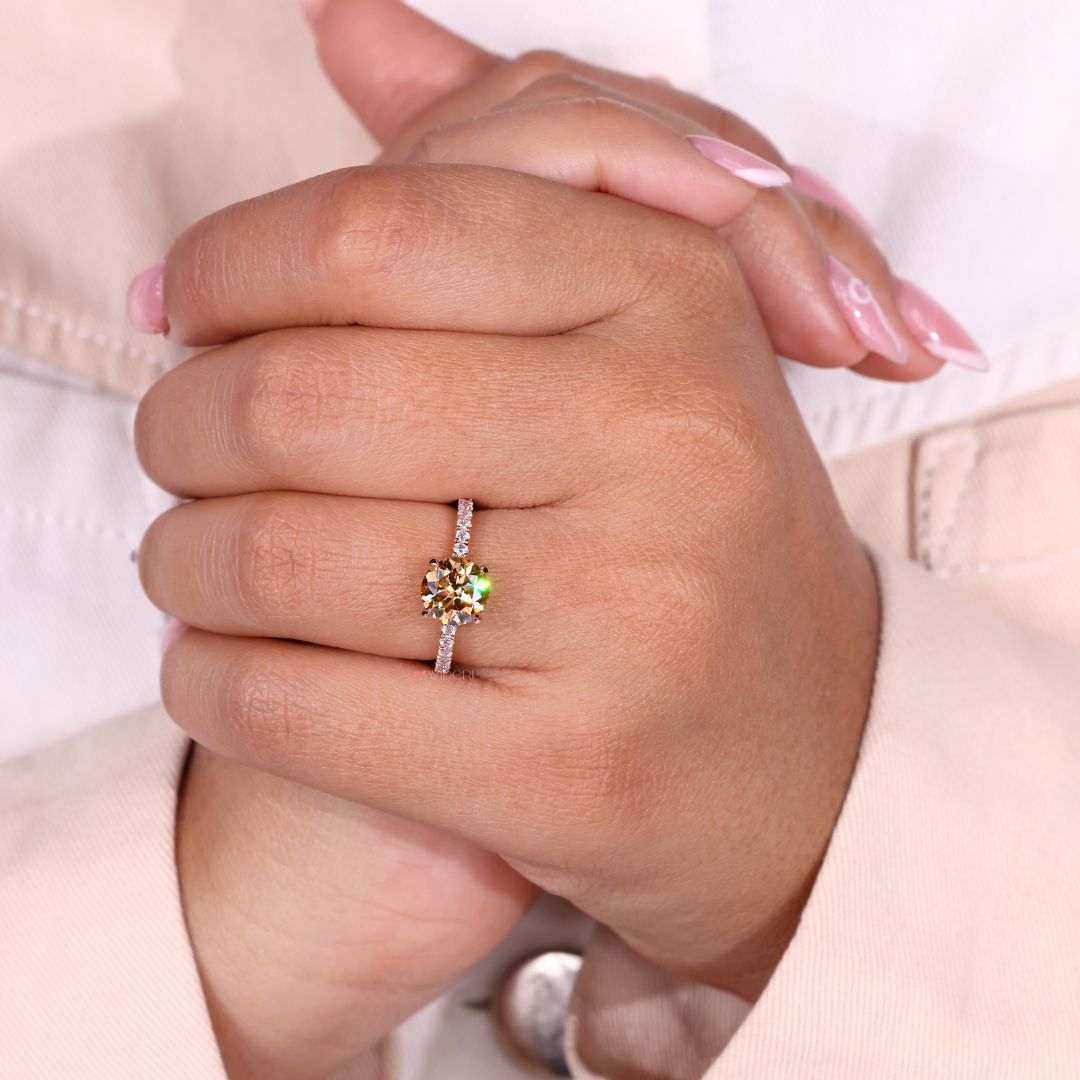 Moissanite engagement ring offering a sustainable and radiant alternative to traditional diamonds
