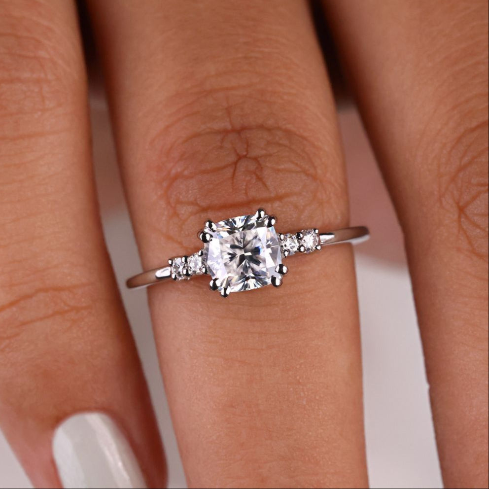 5 stone engagement ring featuring evenly spaced gems for a balanced and radiant look.
