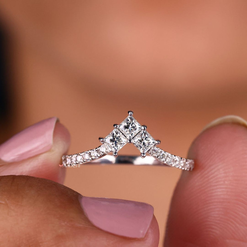 White gold band provides a versatile base for any engagement ring or wedding set.
