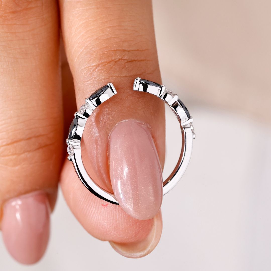 The white gold wedding band gives a smooth, classic finish.