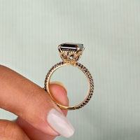 Emerald Black Moissanite Ring - Milgrain Setting