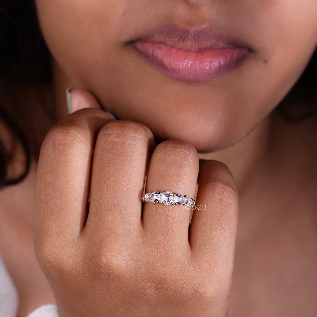 Rose cut diamond band with a modern and elegant design.
