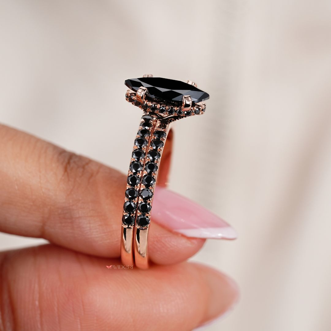 Hidden halo ring with a marquise moissanite centerpiece for a touch of modern glamour.