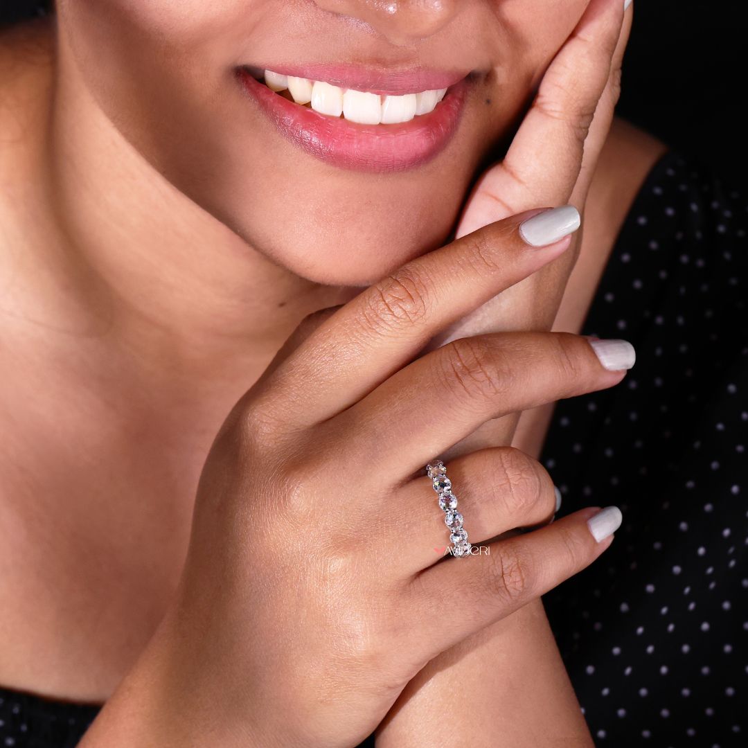 White gold wedding band delivers sleek elegance with a polished, bright finish.

