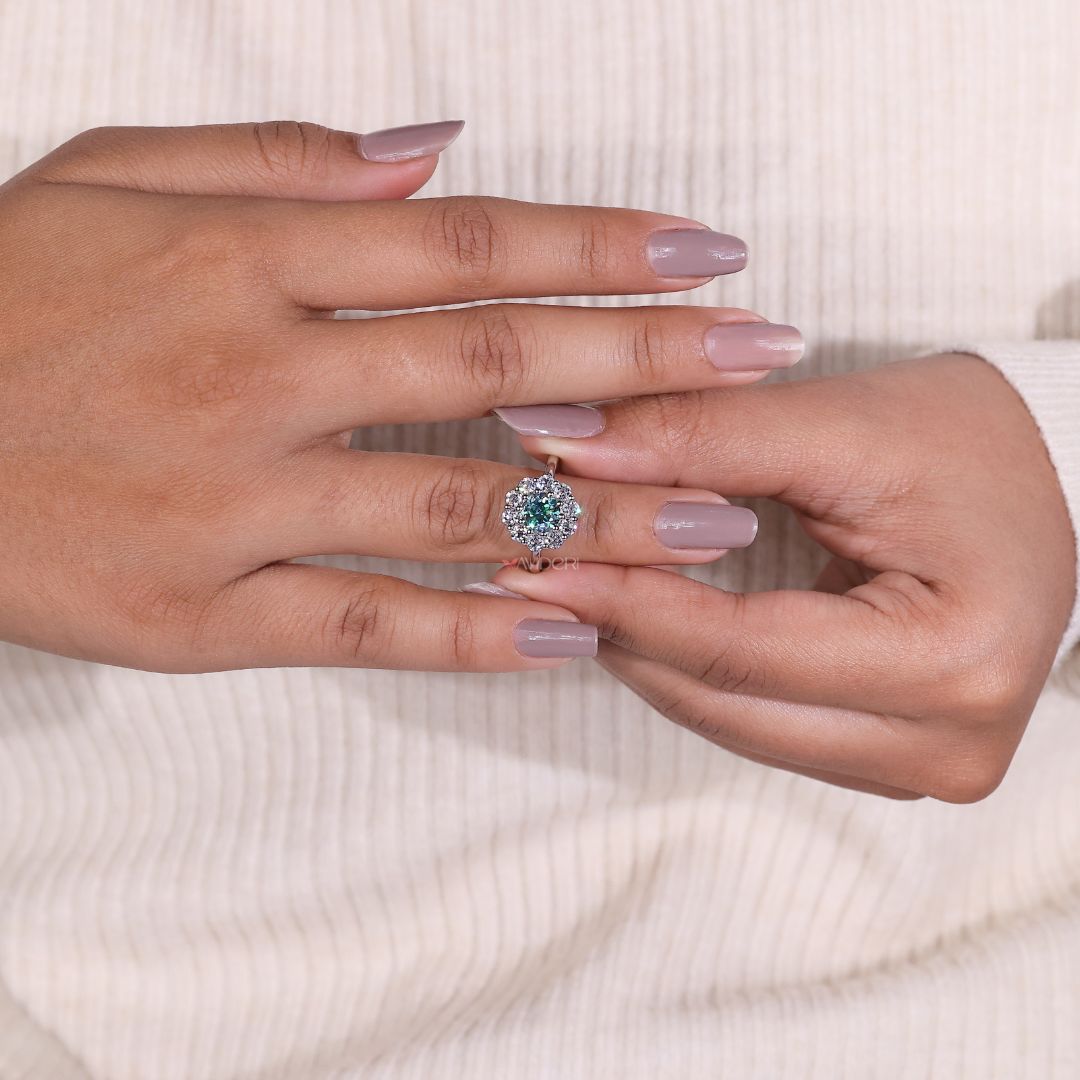 Moissanite gold ring adds warmth and shine with ethical brilliance.

