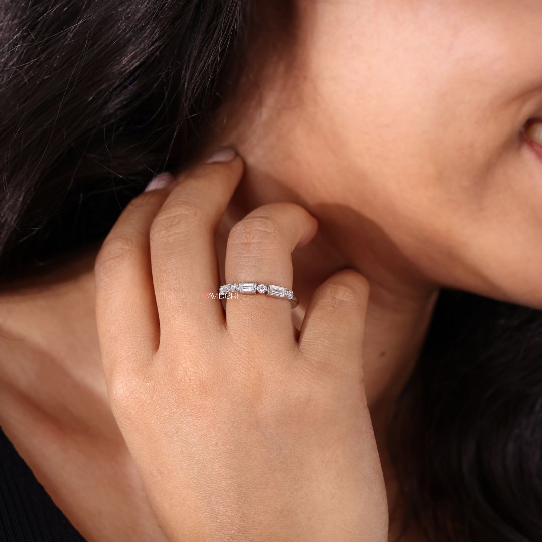 Custom wedding band allows personal design choices with expert craftsmanship.
