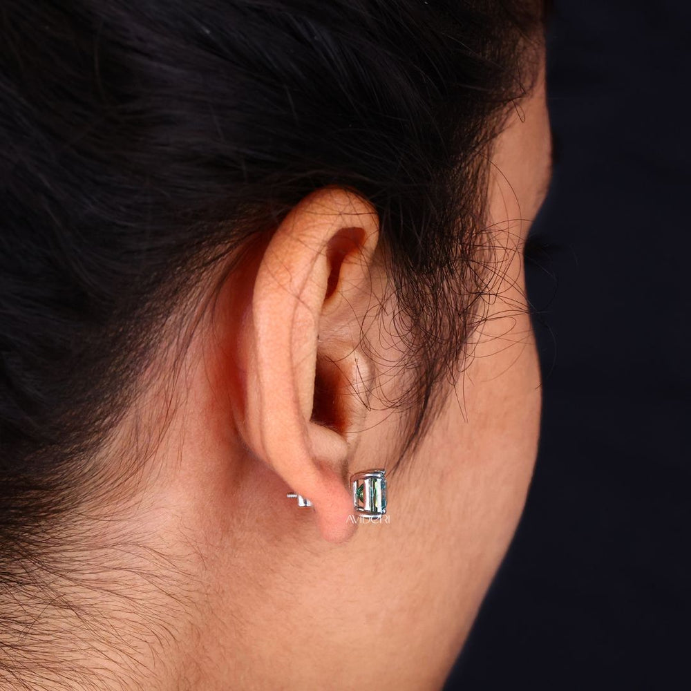 Screw back earrings with Princess Cut Moissanite for daily wear.