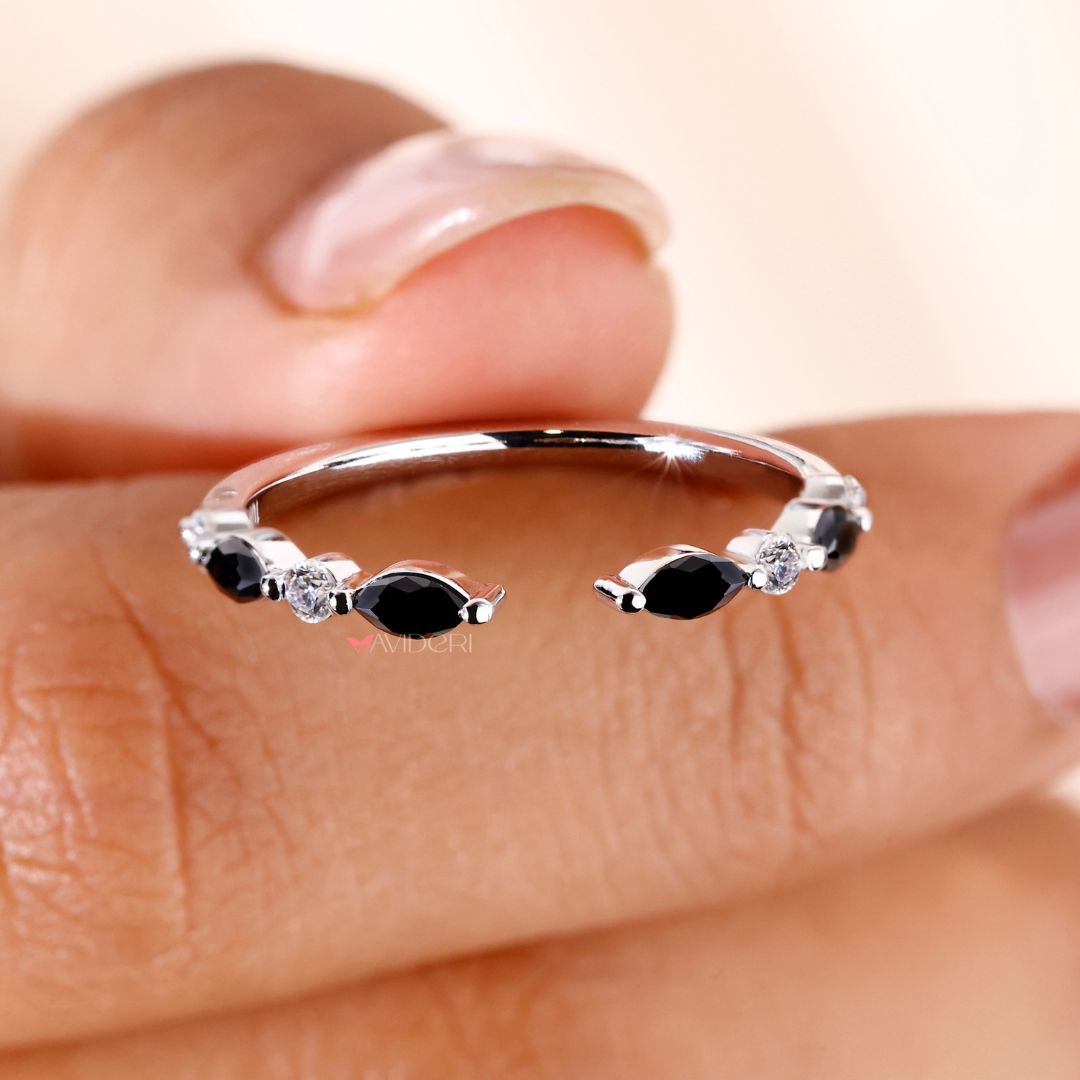 This moissanite wedding band shines brightly with lasting beauty.