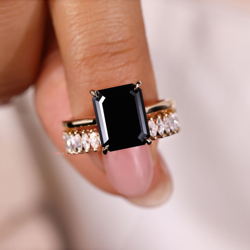 emerald cut diamond bridal ring set avideri bridal set Cathedral Ring Marquise Wedding Band.