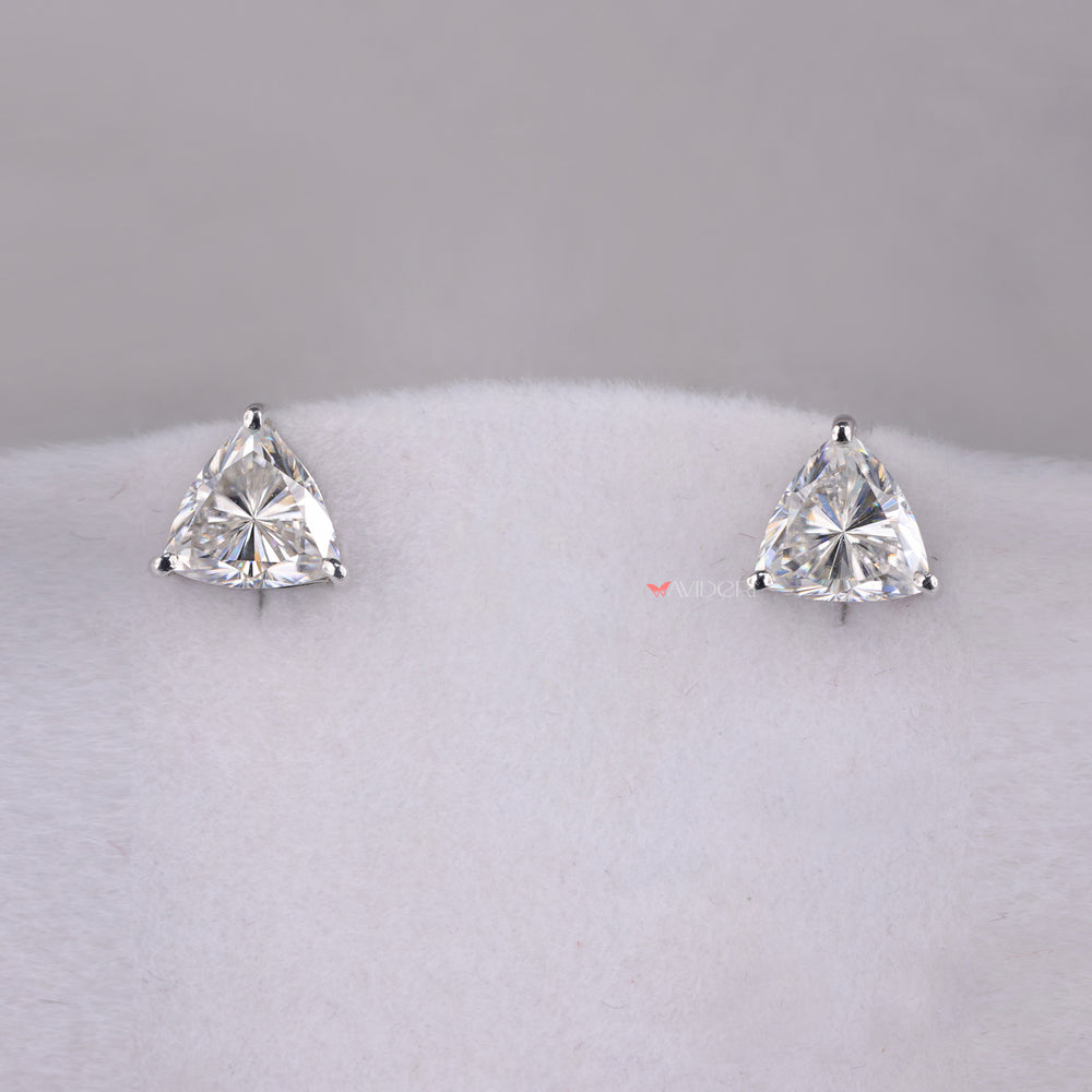 Trillion cut earrings feature sharp angles for a striking look.