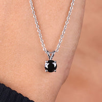 Round Cut Pendant – Black Moissanite In White Gold