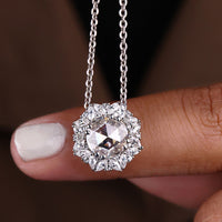Halo Pendant In  Round And Marquise Cut Moissanite