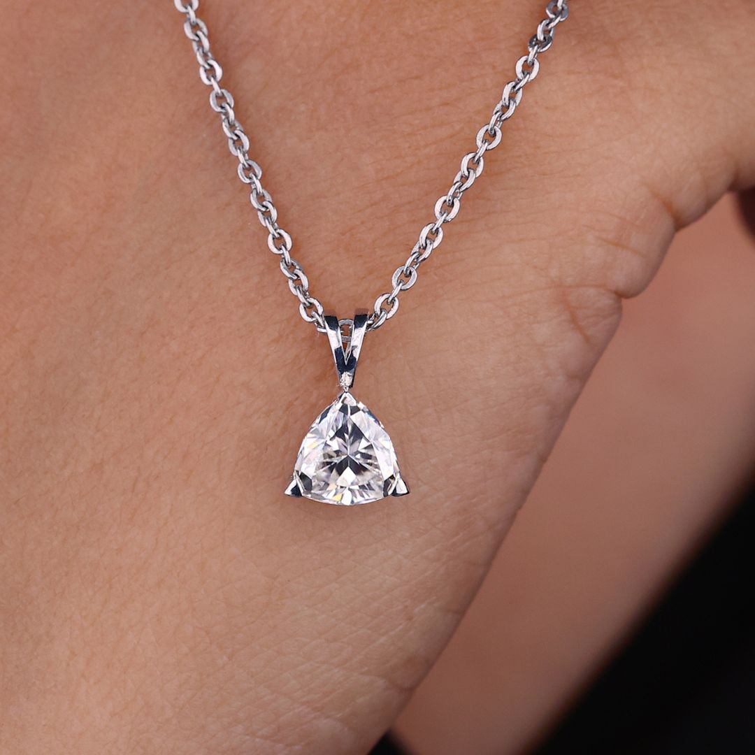 Trillion cut pendant with a sleek, geometric design, perfect for a modern and stylish look.
