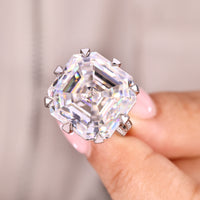 28 CT Asscher Cut Moissanite Ring with Cathedral Setting