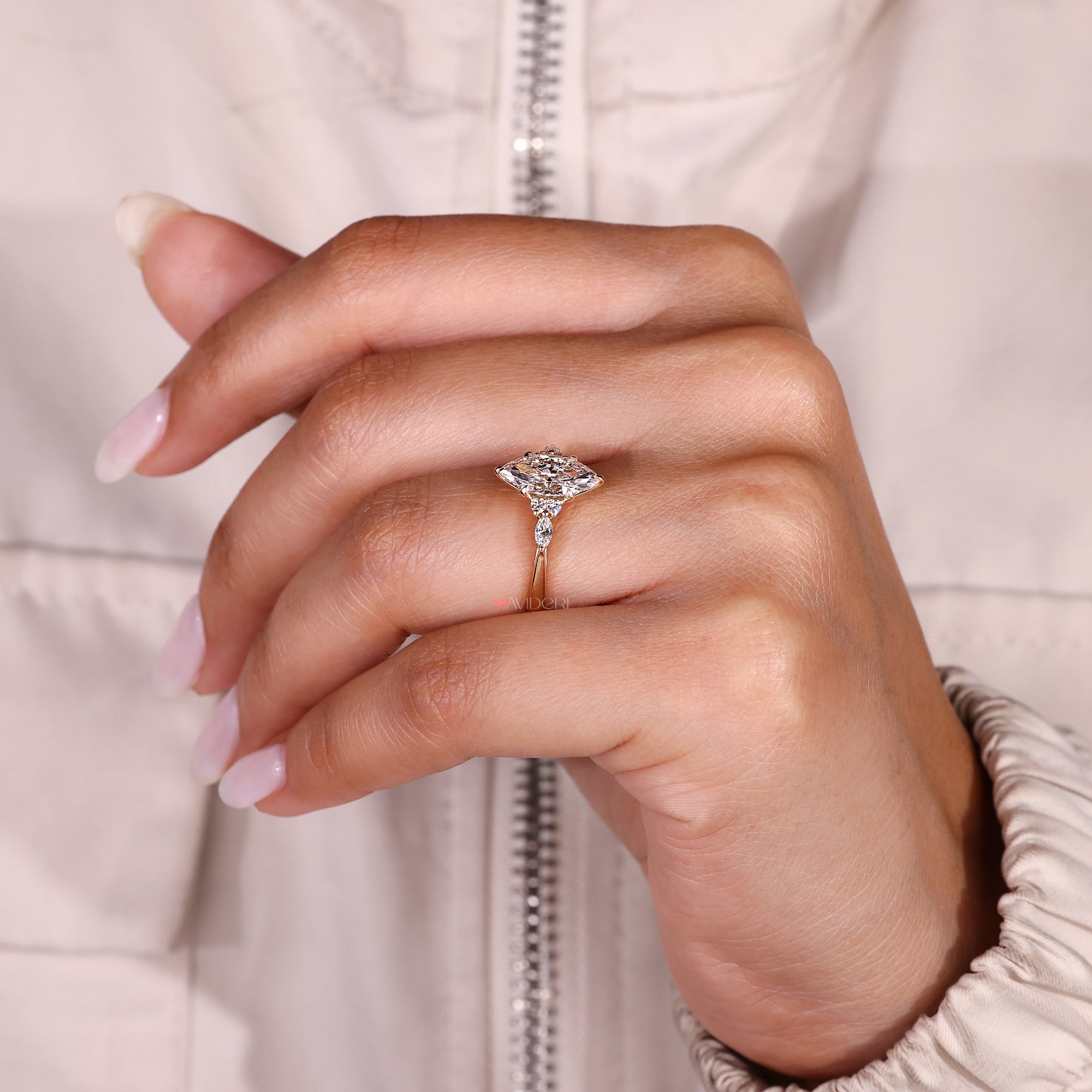 Avideri handmade marquise diamond ring.