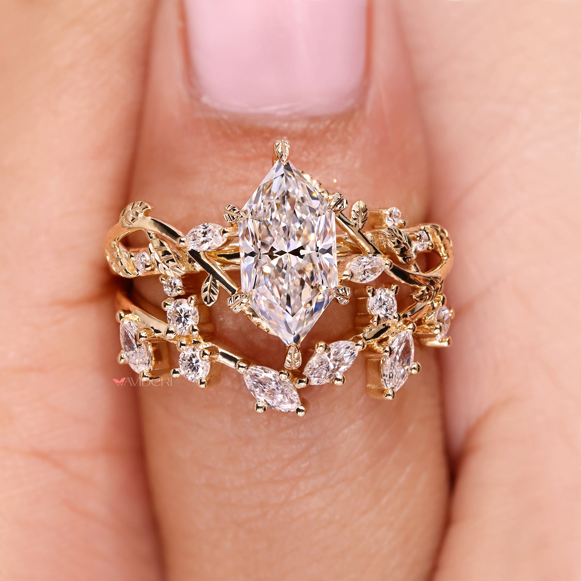 IGI certified marquise diamond bridal set.