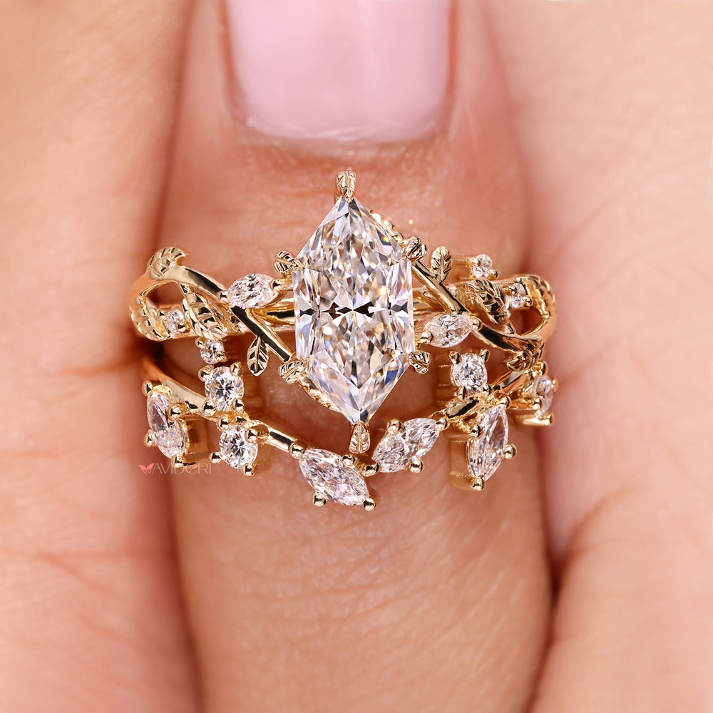 IGI certified marquise diamond bridal set.