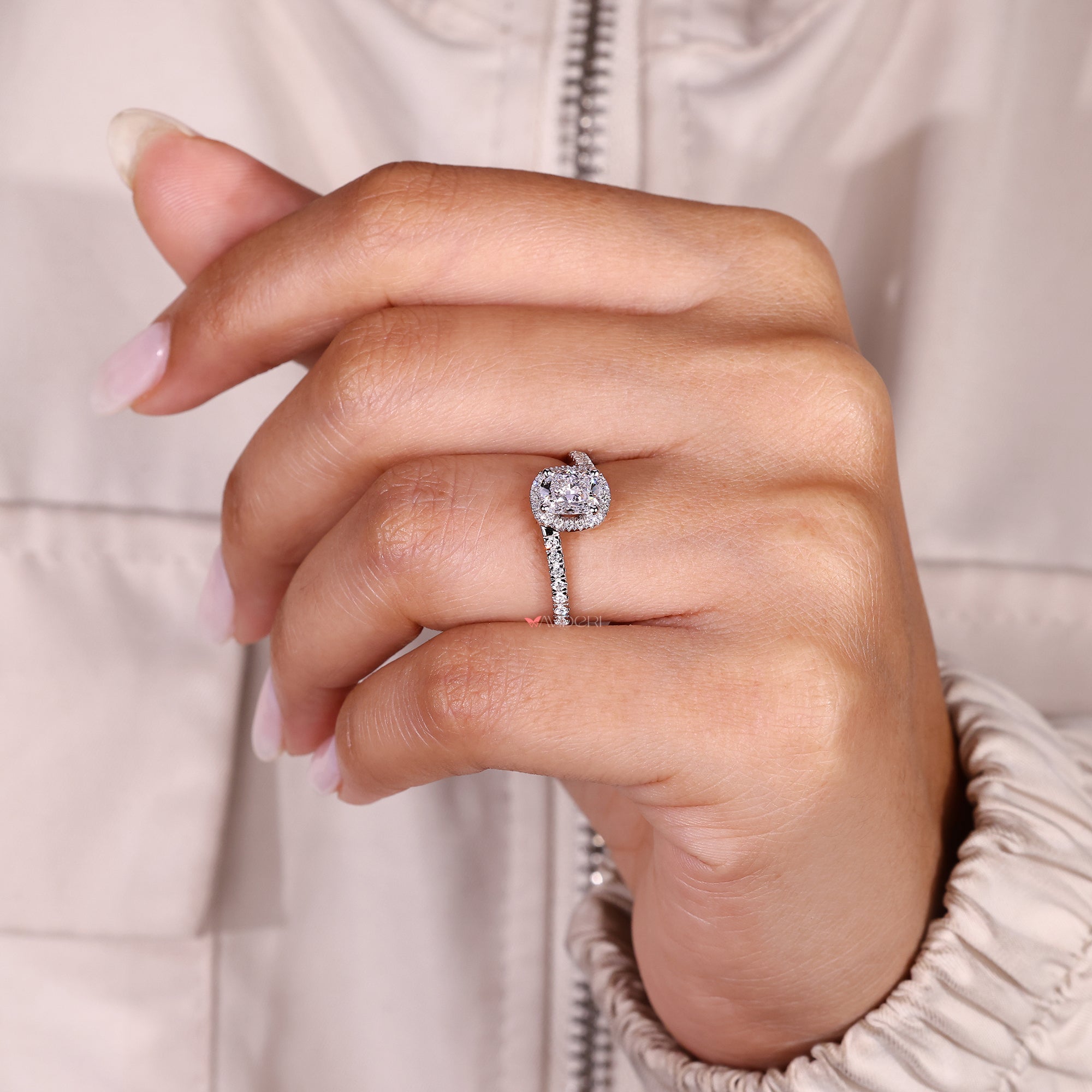 Avideri handmade cushion cut diamond ring.