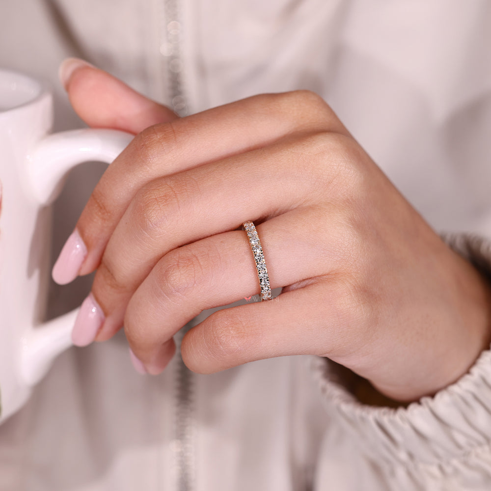 Lab grown diamond half eternity wedding band.
