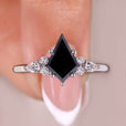 Black Moissanite Ring with kite cut engagement ring design.