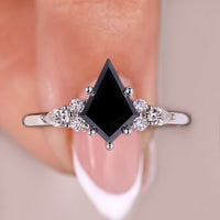 Seven Stone Kite Cut Black Moissanite Ring