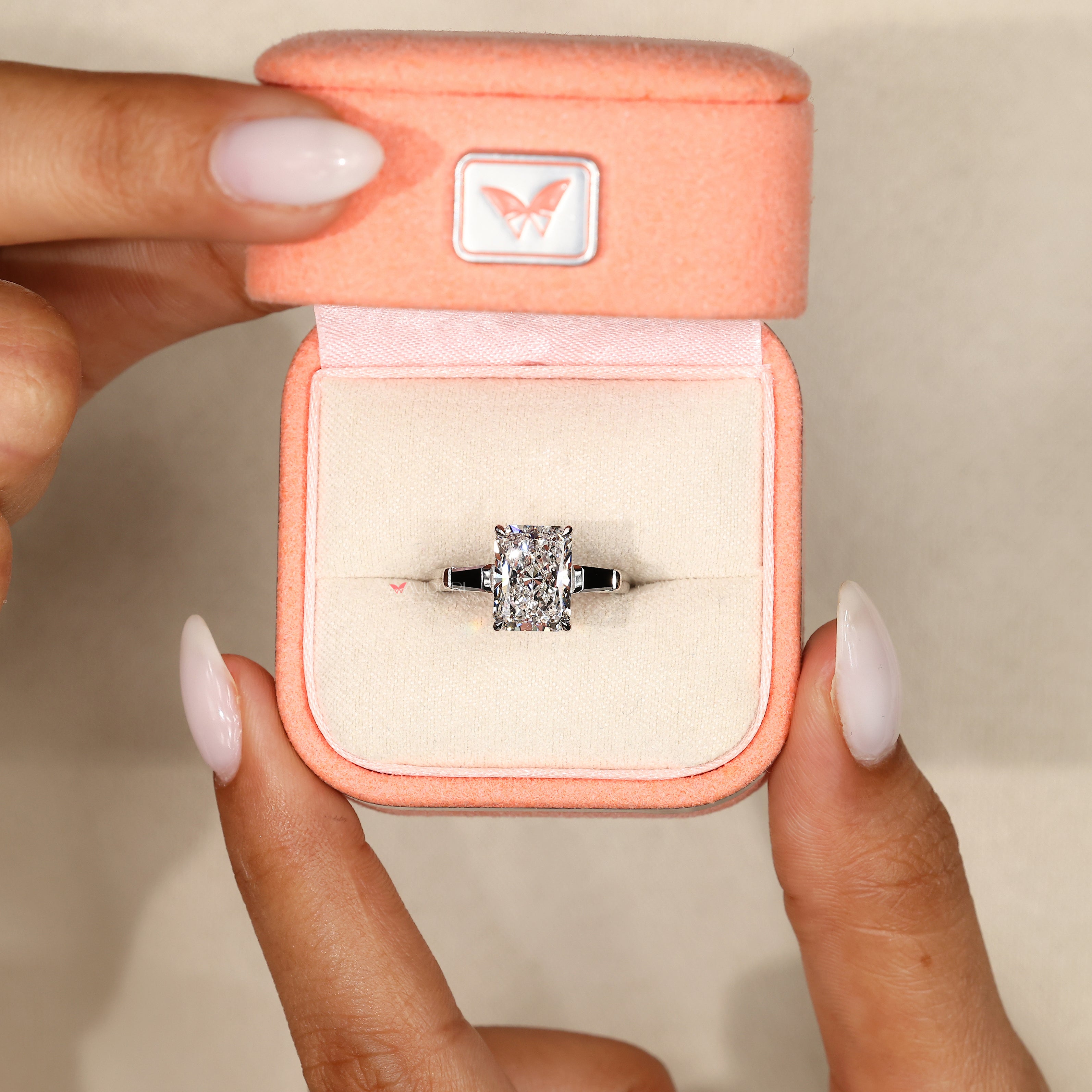 Lab grown radiant diamond ring with black moissanite.
