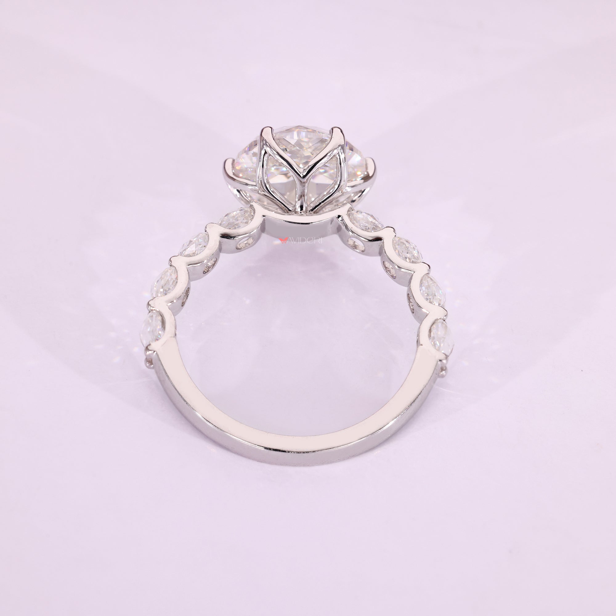 U prong pave setting ring in white gold.