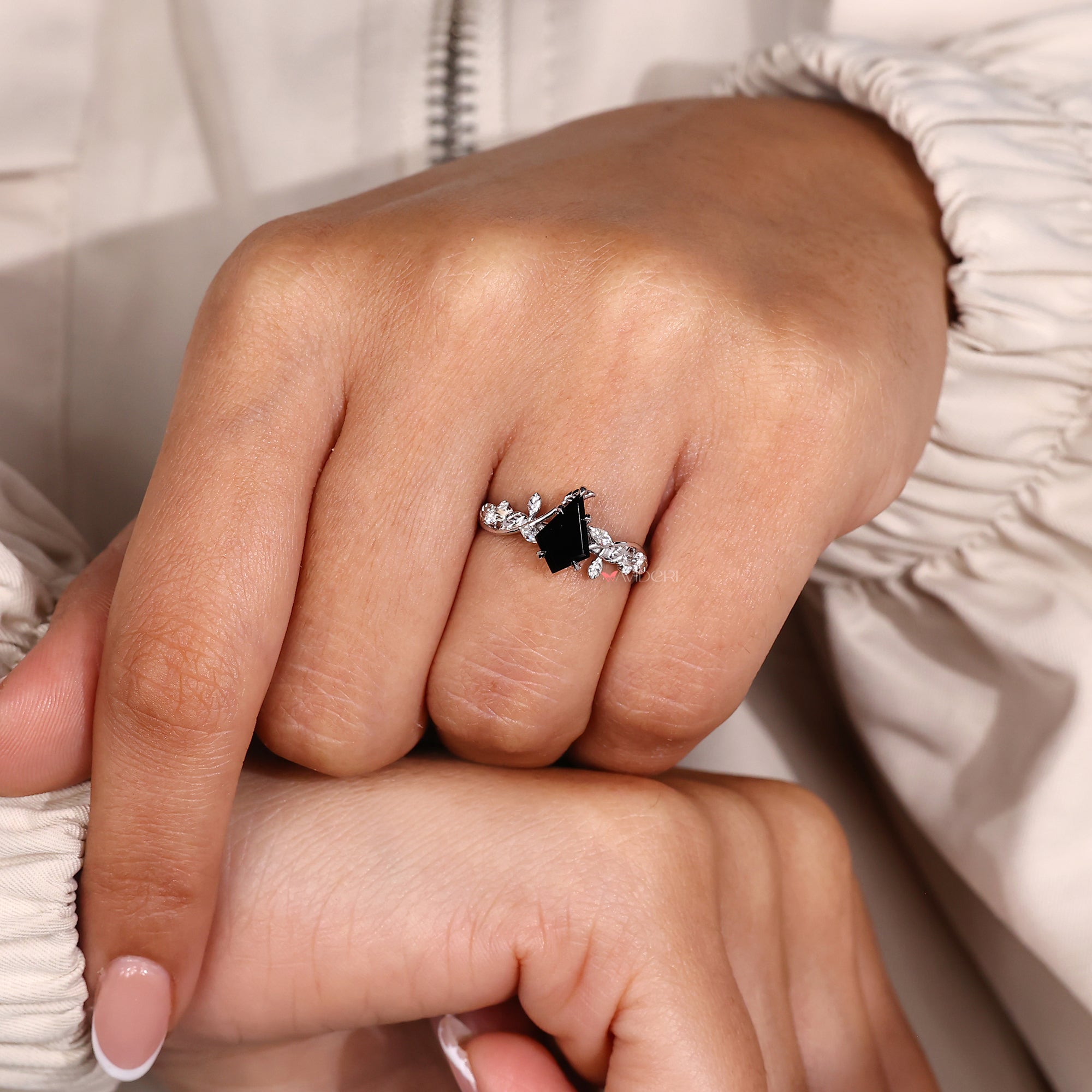Cluster ring setting with side stone engagement ring.